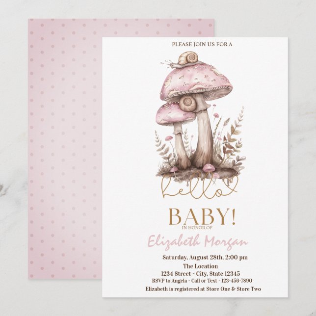 Akvarell Svamp Sniglar Prickar Baby Shower Inbjudningar (Fram/baksida)