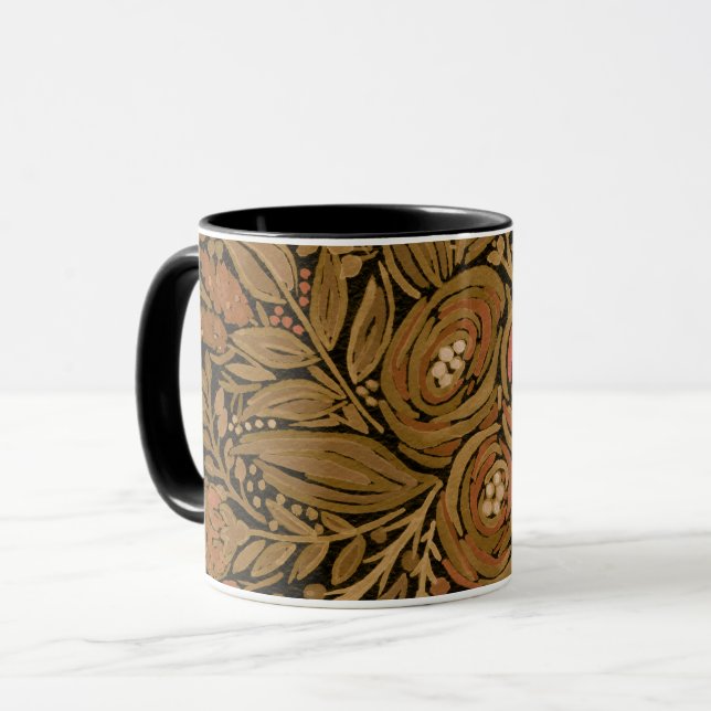 akvarell svart brun blomster mönster svart, mugg (Framsida vänster)