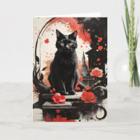 Akvarell Svart Katt Fläckar Konst Blommor Blank 