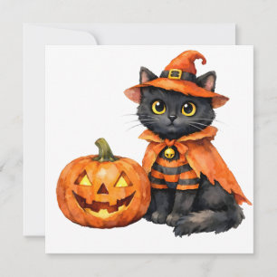 Akvarell svart katt i Halloween-kostym  Julkort