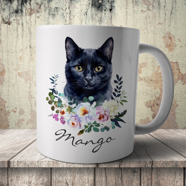 Akvarell Svart Katt Kaffemugg (Skapare uppladdad)