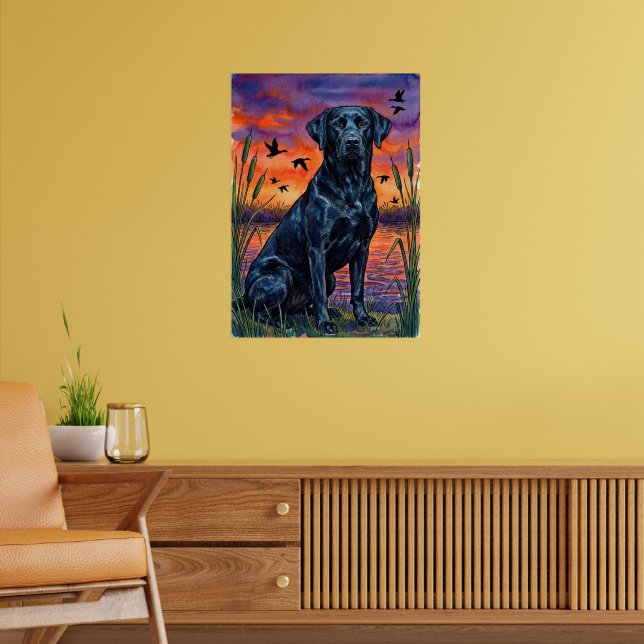 Akvarell Svart Labrador Marsh Affisch (Vardagsrum 2)