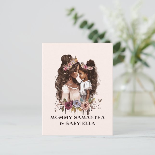 Akvarell Svart Mamma och Dotter (1) Vykort (Stående Fram)