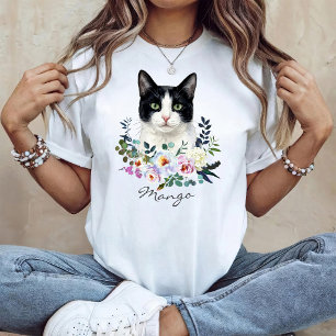 Akvarell Svart och Vit Katt T Shirt