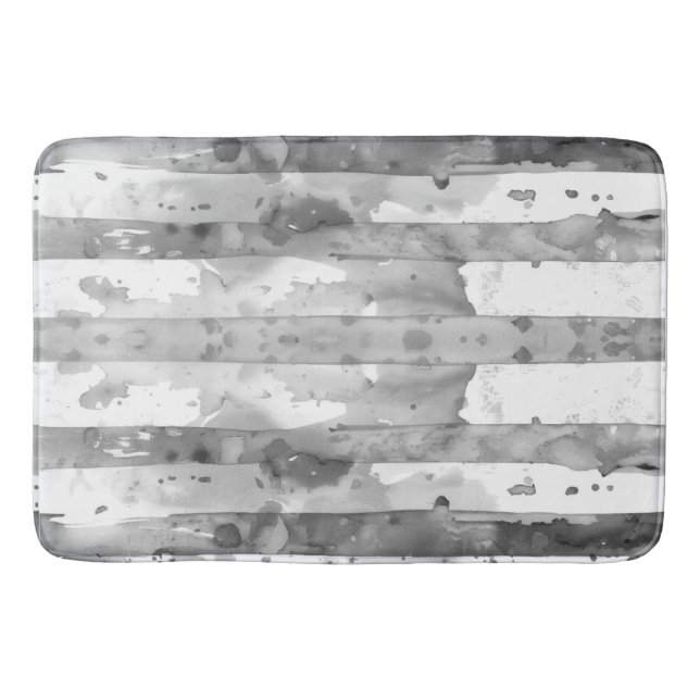 Akvarell Svart och Vit Randig Badrumsmatta (Framsidan)