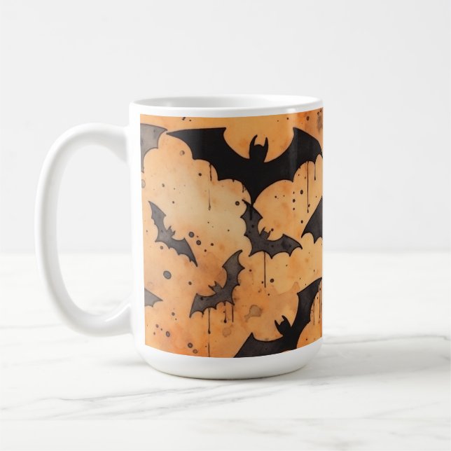 Akvarell Svarta fladdermöss på orange Kaffemugg (Vänster)