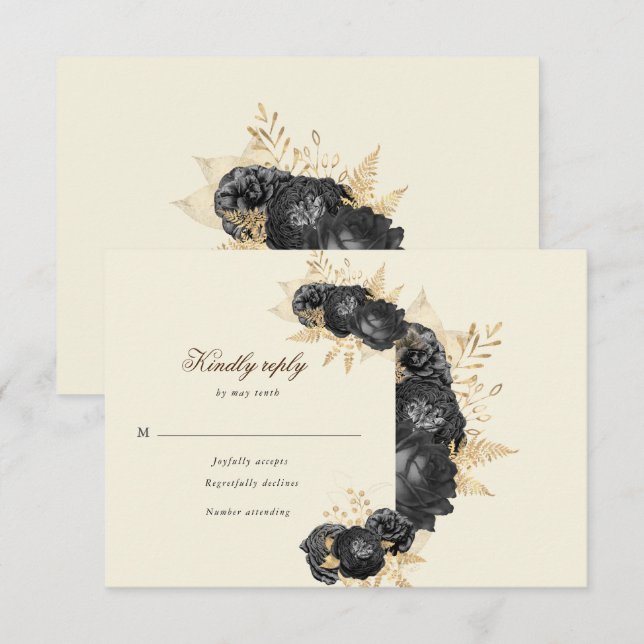 akvarell svarta rosor blommande RSVP-svarskort OSA Kort (Fram/baksida)