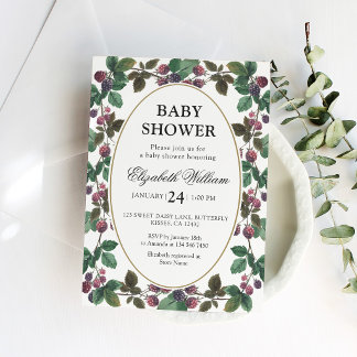 Akvarell Svarta Vinbär Baby Shower Inbjudningar