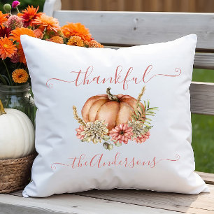 Akvarell Tacksam Höst Fall Pumpa Blommig Kudde