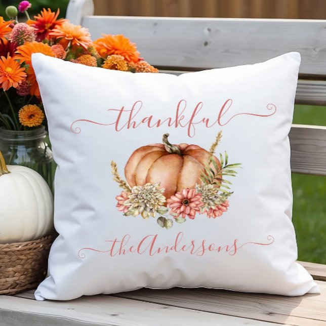 Akvarell Tacksam Höst Fall Pumpa Blommig Kudde (Skapare uppladdad)