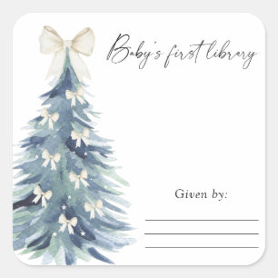 Akvarell tall bow - Baby Shower exlibris Fyrkantigt Klistermärke