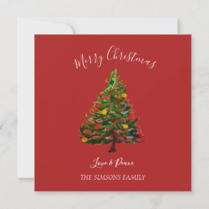 Akvarell Tall Glad jul Gran Julkort