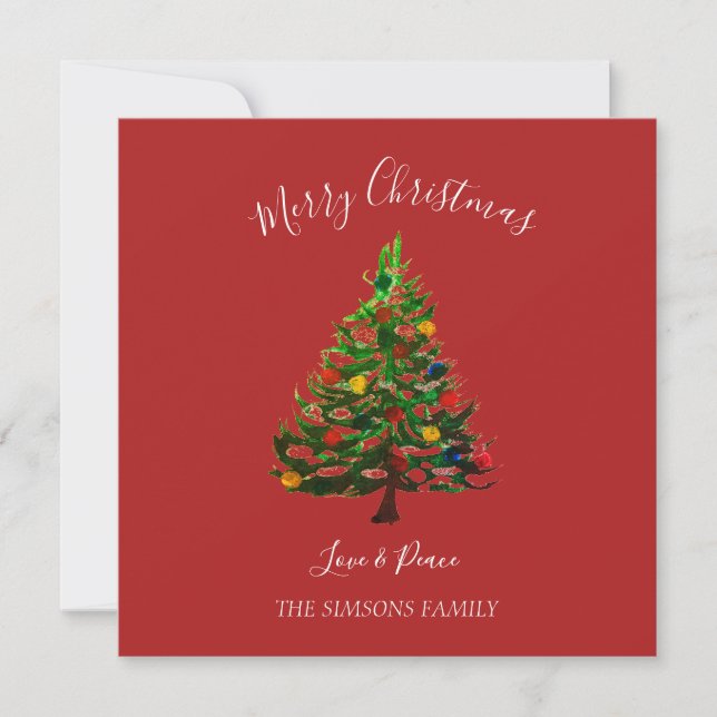 Akvarell Tall Glad jul Gran  Julkort (Framsida)
