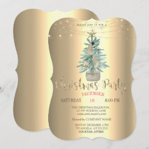 Akvarell Tall, Guld Jul Företagsparty Inbjudningar
