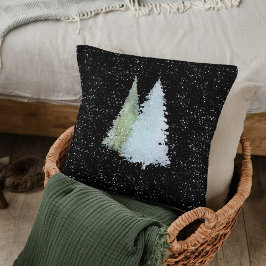 Akvarell Tall Julgranar Fallande Snöflingor Kudde