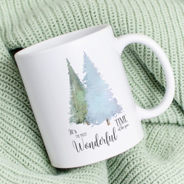 Akvarell Tallar Moderna Julsnöflingor Kaffemugg (Skapare uppladdad)