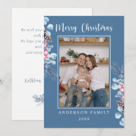Akvarell Tallgren Familjefoto Blå Julkort