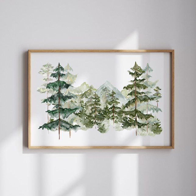 Akvarell Tallskog och berg Estetik Poster (In situ)