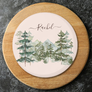 Akvarell Tallskog och bergsrustik Magnet