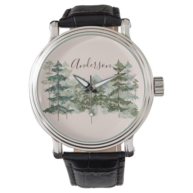 Akvarell Tallskog och lantlig bergsmiljö Armbandsur (Framsida)