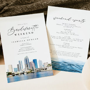 Akvarell Tampa Florida Siluett Hav Tropisk Inbjudningar