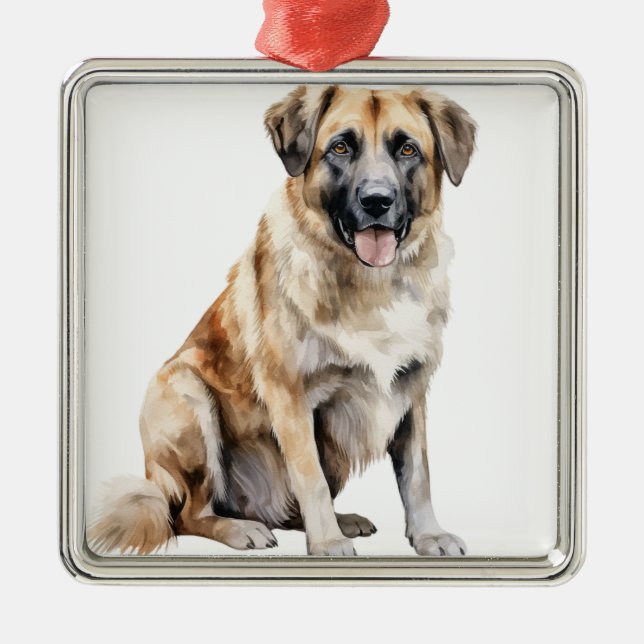 AKVARELL TAN ANATOLISK HERDEHUND JULGRANSPRYDNAD METALL (Framsidan)