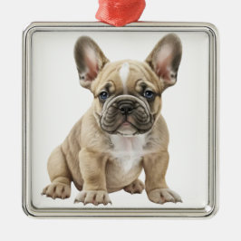AKVARELL TAN FANSK BULLDOG HUND JULGRANSPRYDNAD METALL