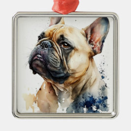 AKVARELL TAN FANSK BULLDOG HUND JULGRANSPRYDNAD METALL