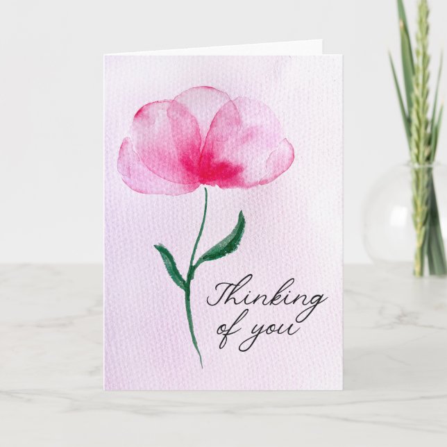 Akvarell Tänker på Dig Sympati Blommor Kort (Framsida)