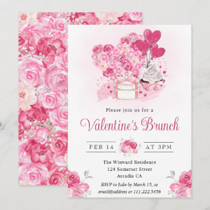 Akvarell Tårta och presenter Valentine's Brunch Inbjudningar