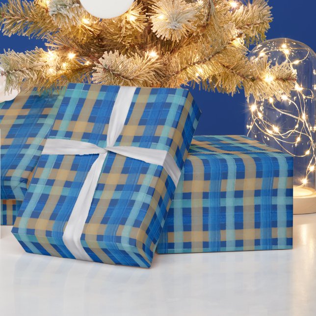Akvarell Tartan Handmålad i Blått Och Orange Presentpapper (Helgdagar)
