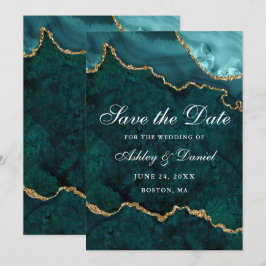 Akvarell Teal Guld Marmor Agat Geod Spara Datumet