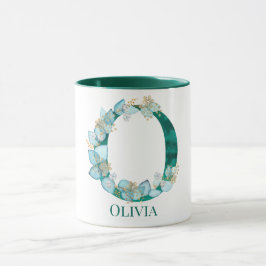 Akvarell Teal och Guld Monogram Bokstav O Mugg
