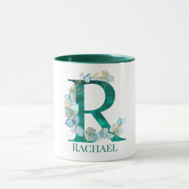 Akvarell Teal och Guld Monogram Bokstav R Mugg