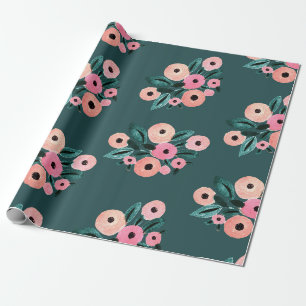 Akvarell Teal och Rosa Blommig Presentpapper