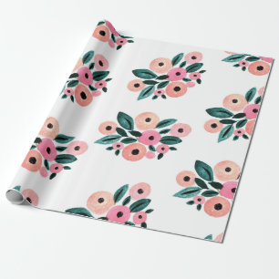 Akvarell Teal och Rosa Blommig Presentpapper
