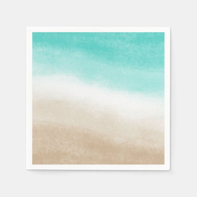 Akvarell Teal & Tan Elegant Strandbröllop Pappersservett (Framsidan)
