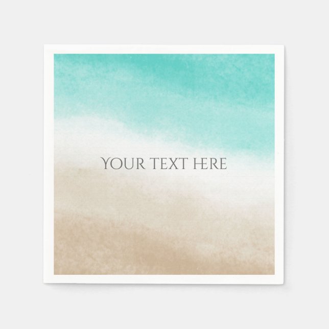 Akvarell Teal & Tan Elegant Strandbröllop Pappersservett (Framsidan)