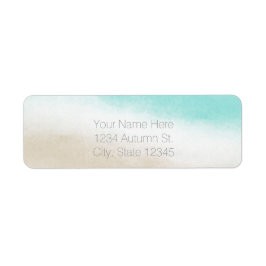 Akvarell Teal & Tan Elegant Strandbröllop Returadress Etikett
