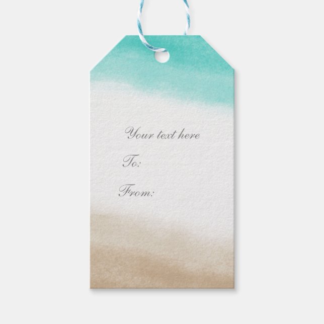 Akvarell Teal & Tan Elegant Subtil Strand Presentetikett (Framsidan)