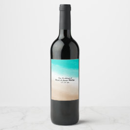 Akvarell Teal & Tan Strand Anpassade Vin Etiketter