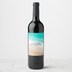 Akvarell Teal & Tan Strand Anpassade Vin Etiketter