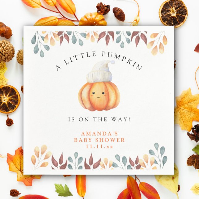 Akvarell tecknad pumpa i mössa Baby shower Pappersservett (Skapare uppladdad)
