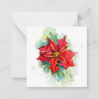 Akvarell teckning jul röd blomma anteckningskort