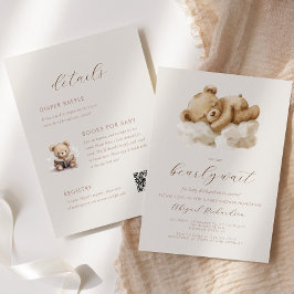 Akvarell Teddybjörn All-in-One Beige Baby Shower Inbjudningar