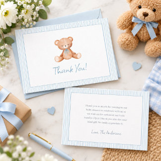Akvarell Teddybjörn Baby Boy Baby Shower Tack Kort