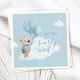 Akvarell Teddybjörn Baby Shower Guld & Blå Pappersservett