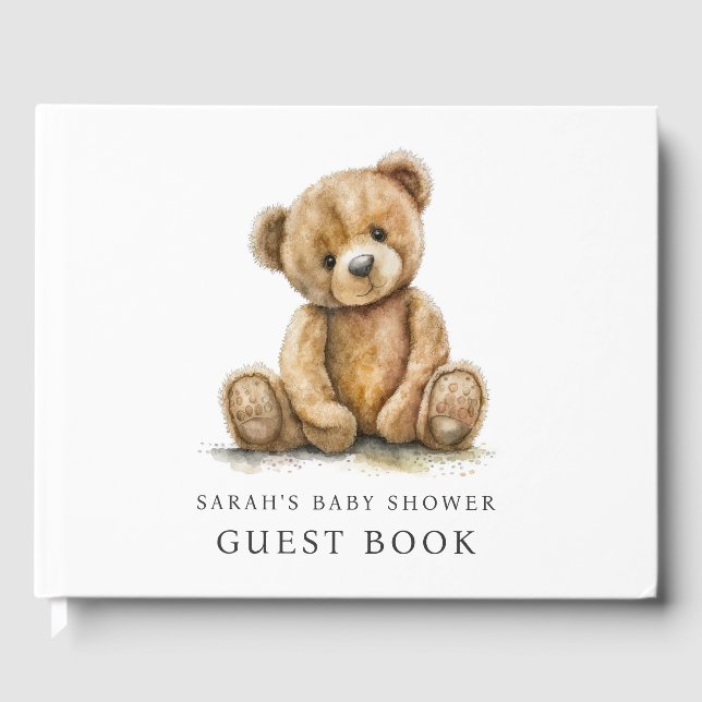 Akvarell Teddybjörn Bebis Shower Gästböcker (Framsida)