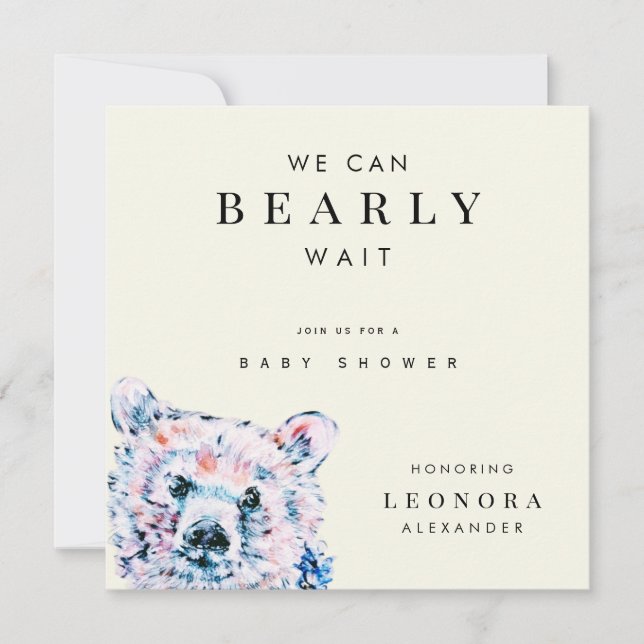 Akvarell Teddybjörn Bebis Shower Inbjudningar (Framsida)