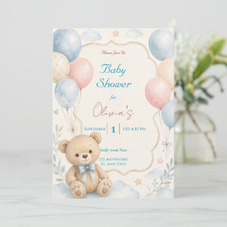 Akvarell Teddybjörn Bebisshower-inbjudan Inbjudningar